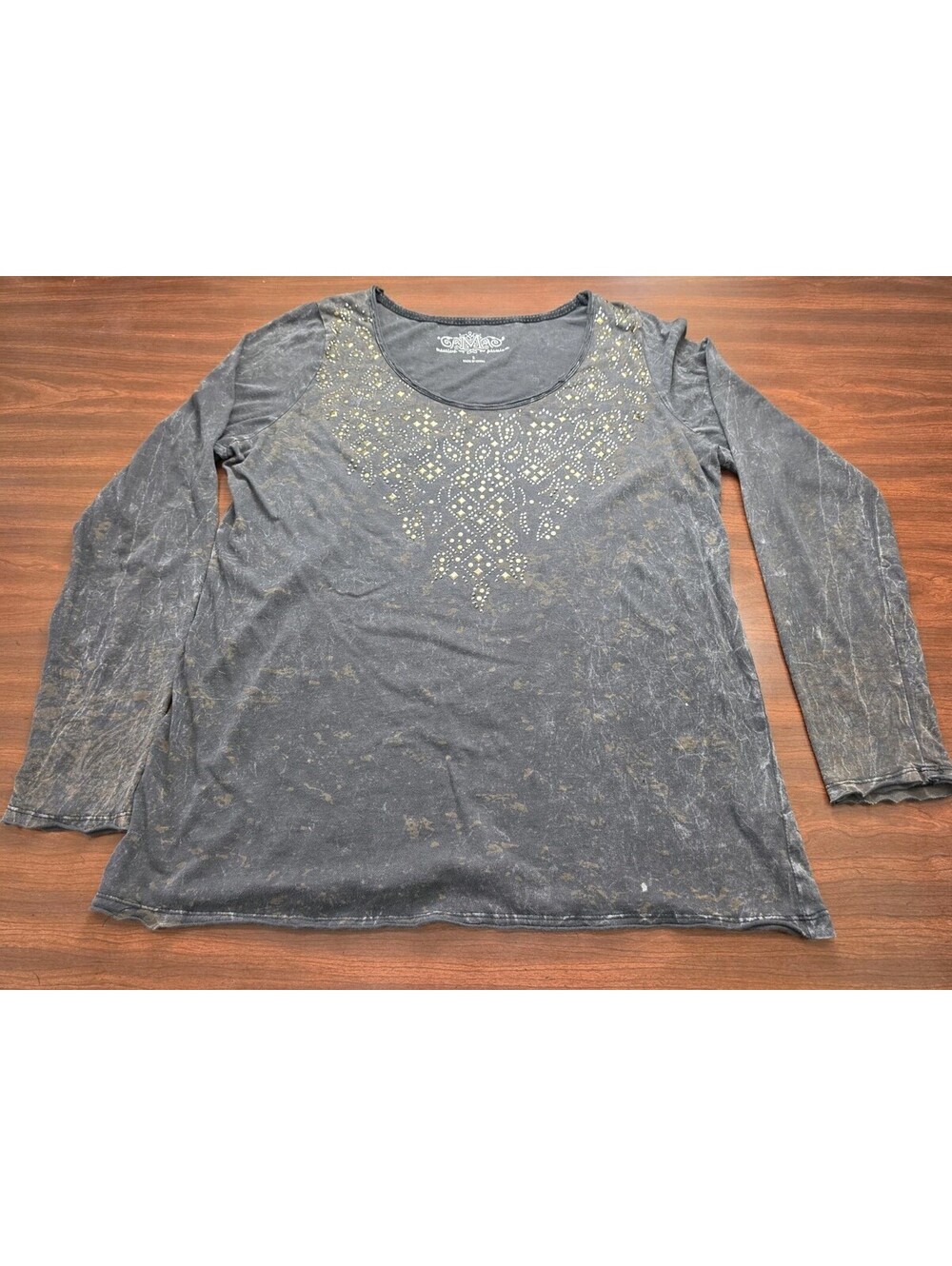 Maurices Premium Womens Long Sleeve Top L Gray Mineral Wash Rhinestone Studded